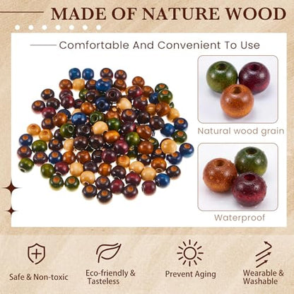 WILLBOND 130 Pieces Macrame Wooden Beads 9mm Hole Loose Beads with Hole for Macrame Rosary Making Kits Supplies Jewelry Bracelet Hair DIY Craft Handmade(Caramel, Natural Wood, Green, Red, Blue, Mini) - color: Caramel, Natural Wood, Green, Red, Blue, style