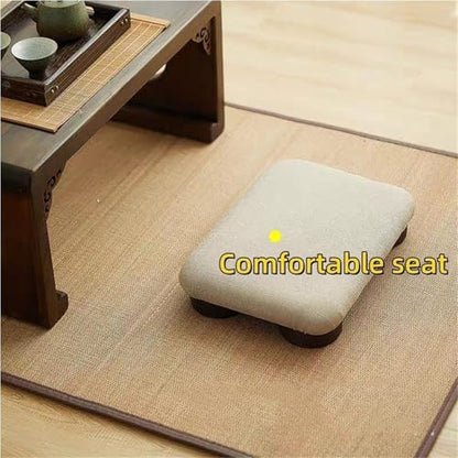 Meditation Floor Cushion with Wooden Legs,Portable Seating Pillow for Yoga, Tea Ceremony,and Living Room, Soft Linen Fabric, Low Profile Floor Seat for Adults, Large