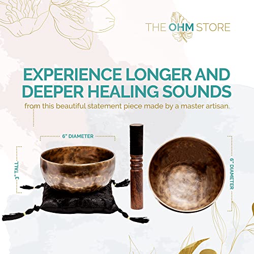 Large Tibetan Singing Bowl Set by Ohm Store — Deep Tone, Pure Bronze Meditation Sound Bath Instrument Handcrafted in Nepal — Tiger Sound Bowl 6 Inch - color: Tiger