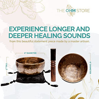 Large Tibetan Singing Bowl Set by Ohm Store — Deep Tone, Pure Bronze Meditation Sound Bath Instrument Handcrafted in Nepal — Tiger Sound Bowl 6 Inch - color: Tiger