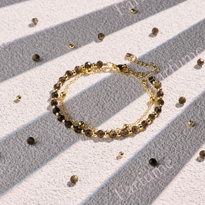Farfume Crystal Bracelet Beaded Bracelets 4mm Natural Stone Beads Gemstone Handmade Jewelry Gift for Women - color: Golden Obsidian-Protection & Insight