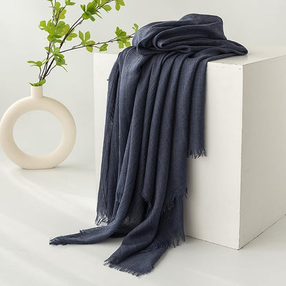 INOGIH Large Long Lightweight Cotton Linen Shawl Wrap for Women - Soft Breathable Four Season Scarf Shawl Beach Gauze 75”×40” - color: Denim Blue