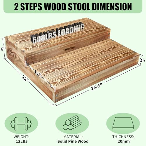 Wooden 2 Step Stool for High Beds, Moderate & Applicable 2-Step Stools for Seniors, Solid Wood steppingStool, Built-in Handle for Easy Carrying, 25.6" W - size: 25.6" W