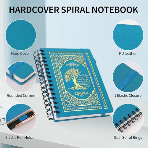 A5 Hardcover Spiral Notebook Tree of Life Journal Daily Journals for Writing Travel Notebooks Journal for Women Men 80GSM Paper Leather Spiral Journal,5.7"x8.3"（Spiral Tree -Light Blue) - color: Spiral Tree of Life-light Blue