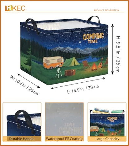 Rectangle Storage Basket with Handles,Collapsible Storage Bin,Books Box,Gift Basket(Camping) - color: Camping