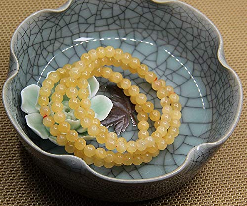 Angelstones Handmade Natural Healing Gemstone 6mm Round Beads Stretch Crystal Bracelet 7 Inch Unisex - color: Yellow Jade
