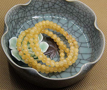 Angelstones Handmade Natural Healing Gemstone 6mm Round Beads Stretch Crystal Bracelet 7 Inch Unisex - color: Yellow Jade