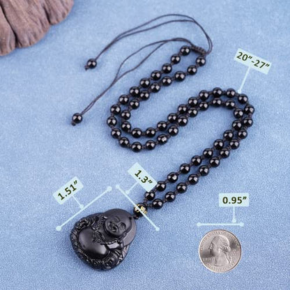 Black Obsidian Necklace Protection Pendant with Extended Bead Chain Healing Crystal Stone Amulet Necklace for Men Women - color: MaitreyaD