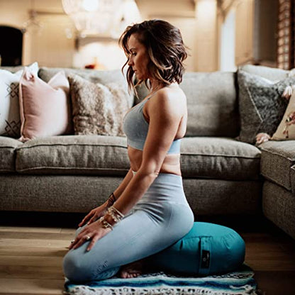 Hugger Mugger Zafu Meditation Cushion - Support in Cross-Legged Sitting, Buckwheat Filled, Durable Fabric, Convenient Handle, Handmade in USA