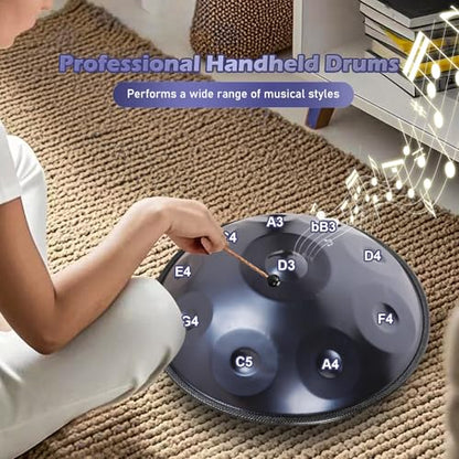 Handpan 22 Inches Drum Set, 440Hz 12 Notes Hand Drum Instrument, Premium Steel Hand Drum, Includes Carrying Case, Drumsticks, Spiral Wraps, Instruction Guide (22 Inches -10 Note -Blue) - size: 22 Inches - 10 Notes - Blue