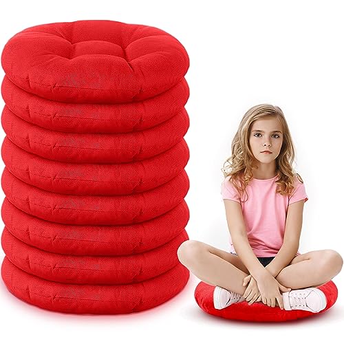 Fumete 8 Pcs 16 Inch Round Floor Cushions for Kids and Toddlers, Flexible Seating Classroom Furniture Floor Pillow for Home, Daycare, Preschool, Yoga and Meditation (Red) - color: Red