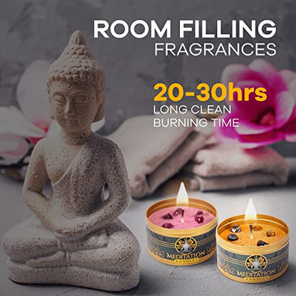 Meditation Candles with Crystals | Natural Aromatherapy Candles for Relaxation & Healing | Stress Relief Candles for Yoga, Meditation & Self Care | 5oz Each 4 Pack Gift Set