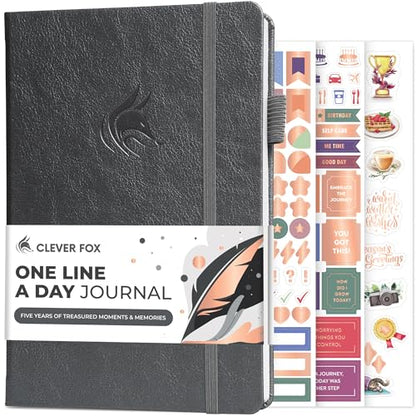 Clever Fox One Line A Day Journal – 5-Year Memory Notebook – Daily Time Capsule Diary for Women & Men –Five-Year Day-by-Day Planner (Silver Black) - color: Silver Black
