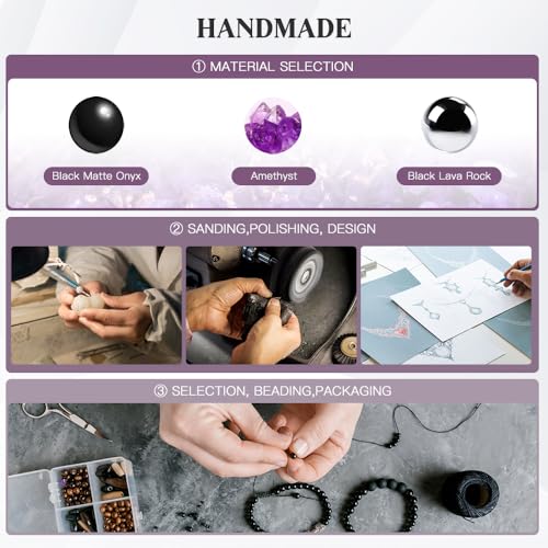 Triple Protection Bracelet - for Protect & Balance - Energy Crystal Handmade Bracelets for Men Women - color: Purple