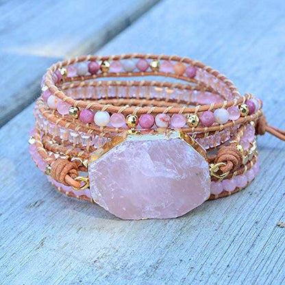Boho Wrap Bracelet for Women, Handmade Natural Imperial Jasper Multi-Layer Stone Beaded Bracelet, Bohemian Healing Crystal Stone Jewelry Gifts - color: Pink