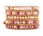 Boho Wrap Bead Bracelet for Women - Handmade Adjustable Natural Stone Beaded Bracelets Yoga Healing Bracelet Bangle Hippie Jewelry - color: Pink