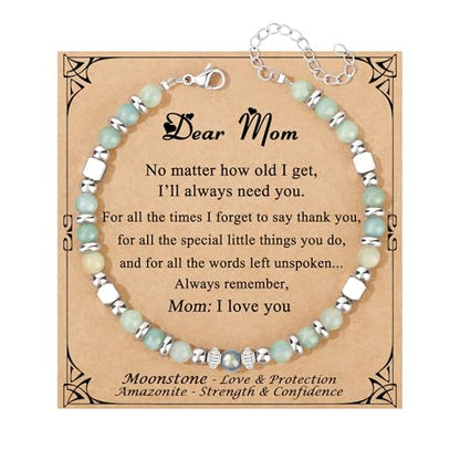 JoycuFF 𝗚𝗶𝗳𝘁𝘀 𝗳𝗼𝗿 𝗪𝗼𝗺𝗲𝗻 𝗠𝗼𝗼𝗻𝘀𝘁𝗼𝗻𝗲 𝗕𝗿𝗮𝗰𝗲𝗹𝗲𝘁 Amazonite Colorful Imperial Jasper Stainless Steel Beads Bracelets, Graduation Christmas Valentines Mothers Day Birthday Gifts - style: Mom Gifts-Amazonite