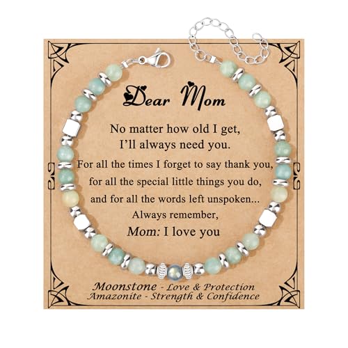JoycuFF 𝗚𝗶𝗳𝘁𝘀 𝗳𝗼𝗿 𝗪𝗼𝗺𝗲𝗻 𝗠𝗼𝗼𝗻𝘀𝘁𝗼𝗻𝗲 𝗕𝗿𝗮𝗰𝗲𝗹𝗲𝘁 Amazonite Colorful Imperial Jasper Stainless Steel Beads Bracelets, Graduation Christmas Valentines Mothers Day Birthday Gifts - style: Mom Gifts-Amazonite