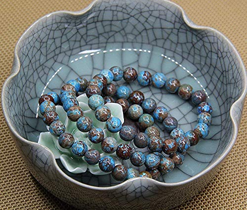 Angelstones Handmade Natural Healing Gemstone 8mm Round Beads Stretch Crystal Bracelet 7 Inch Unisex - color: Blue Wood Veins Jasper