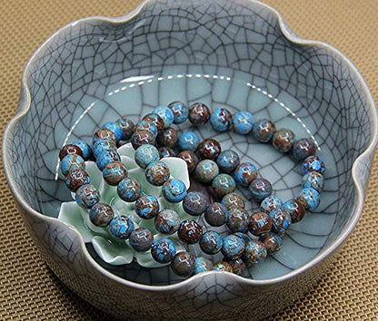 Angelstones Handmade Natural Healing Gemstone 8mm Round Beads Stretch Crystal Bracelet 7 Inch Unisex - color: Blue Wood Veins Jasper