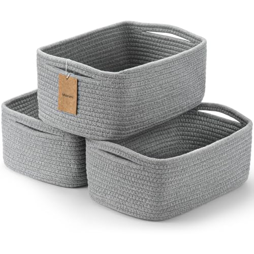 3-Pcs Shelf Baskets for Organizing, Closet Organizer Bins, Small Woven Baskets, Rope Toy Basket, Storage Basket for Shelves, Cube Decorative Box, 11.8×7.8×5.1”, Grey - color: Grey, size: 11.8"L×7.8"W×5.1"H