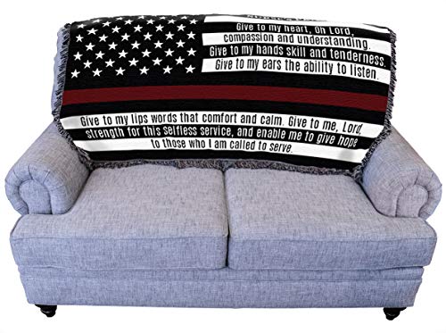 Pure Country Weavers Medical Professional - Nurse's Prayer - Red Thin Line American Flag Blanket - Gift Tapestry Throw for Back of Couch or Sofa - Woven from Cotton - Made in the USA (61x36) - color: Nurse's Prayer Red Thin Line Flag, size: 61" x 36"