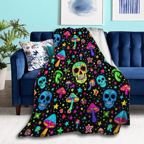Trippy Magic Mushroom Skulls Fuzzy Blanket - Warm Decorative Gifts for Birthday, Cozy Fleece Flannel Throw for Couch, Sofa, Bed - color: Pattern (134), size: 50"x40"