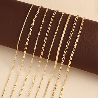 Tewiky Waterproof Gold Bracelets for Women Non Tarnish - Dainty Stack 14K Gold Plated/Sterling Silver Chain Bracelets Set Adjustable Trendy Jewelry for Women - style: Style D