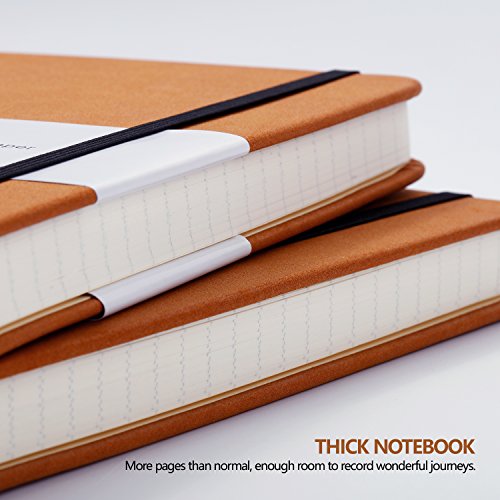 Lemome Thick Classic Notebook with Pen Loop A5 College Ruled Hardcover Writing Notebook with Pocket + Page Dividers Gifts, Banded, Large, 180 Pages, 8.4 x 5.7 in - color: brown