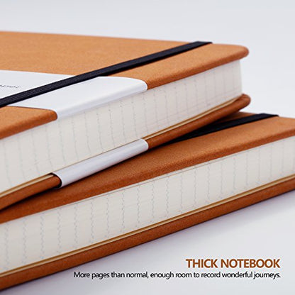 Lemome Thick Classic Notebook with Pen Loop A5 College Ruled Hardcover Writing Notebook with Pocket + Page Dividers Gifts, Banded, Large, 180 Pages, 8.4 x 5.7 in - color: brown