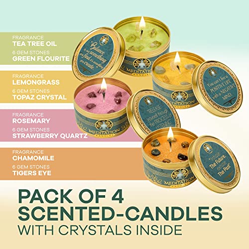 Meditation Candles with Crystals | Natural Aromatherapy Candles for Relaxation & Healing | Stress Relief Candles for Yoga, Meditation & Self Care | 5oz Each 4 Pack Gift Set