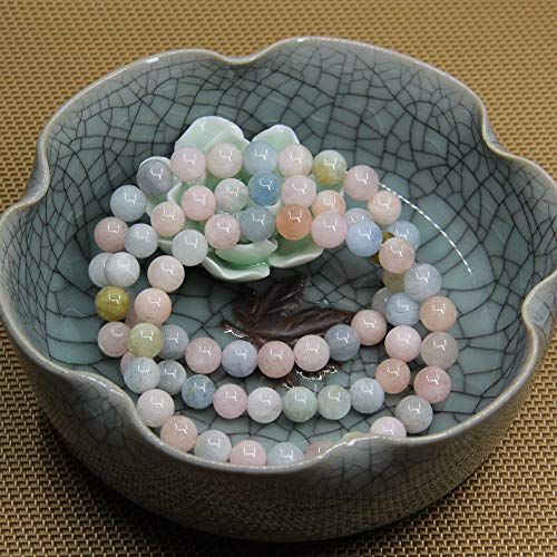 Angelstones Handmade Natural Healing Gemstone 8mm Round Beads Stretch Crystal Bracelet 7 Inch Unisex - color: Morganite Beryl Aquamarine