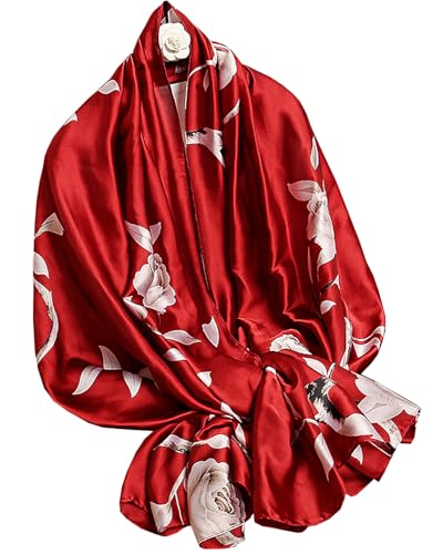 Dress Scarves Shawl Wraps Long Silky Scarf for Women Dressy Fashion Lightweight for Decorative Formal Evening Gowns - color: 1001- Red Rose