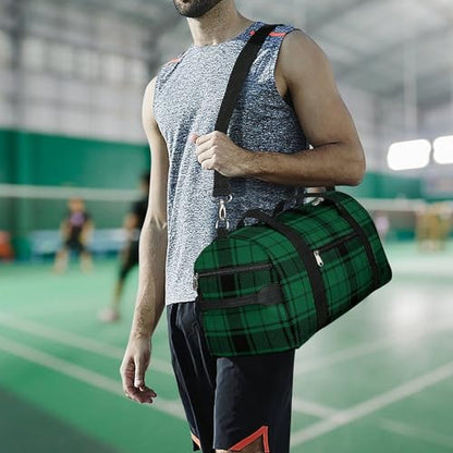Scottish Tartan Plaid Green Large Capacity Portable Fitness Bag, Easy to Carry - color: Scottish Tartan Plaid Green