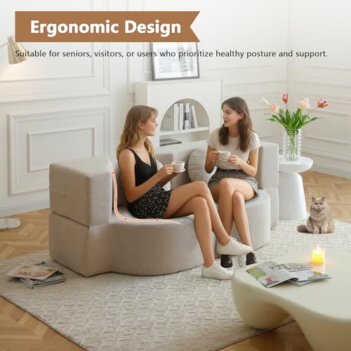 2-in-1 Folding Sofa Bed with Pillow, No Assembly Futon Twin Size Sofa Bed, Breathable Linen-Cotton Convertible Couch Bed for Living Room and Guest Room, 75.5 Inch,Khaki - color: Khaki-75.55", size: 2 seat
