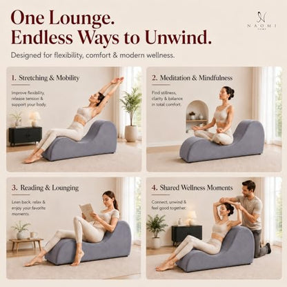 Naomi Home Yoga Chair for Adults - Ergonomic Yoga Chaise Lounge Bench, Wood & Metal Frame, 330 lb Capacity, Upholstered Microfiber Lounge for Deep Stretching, Relaxation & Creative Comfort - Gray - color: Grey