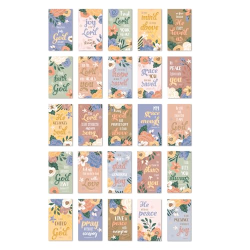 Floral Religious Motivational Mini Quote Cards / 50 Christian Encouragement Positivity Cards / 2" x 3.5" Flat Business Card Size / 25 Daily Devotional Uplifting Faith Designs / Made In The USA - color: Floral Religious