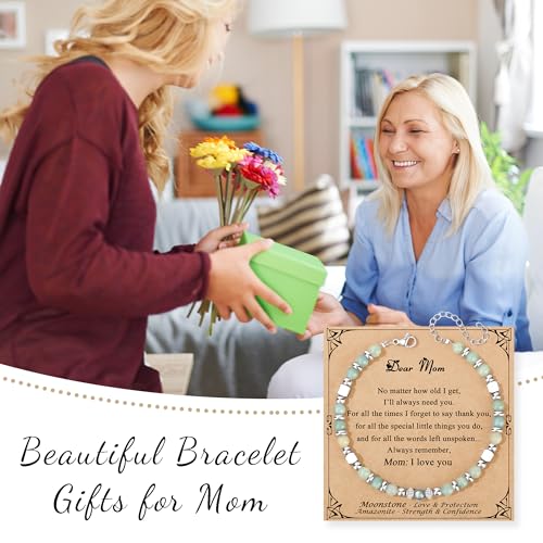JoycuFF 𝗚𝗶𝗳𝘁𝘀 𝗳𝗼𝗿 𝗪𝗼𝗺𝗲𝗻 𝗠𝗼𝗼𝗻𝘀𝘁𝗼𝗻𝗲 𝗕𝗿𝗮𝗰𝗲𝗹𝗲𝘁 Amazonite Colorful Imperial Jasper Stainless Steel Beads Bracelets, Graduation Christmas Valentines Mothers Day Birthday Gifts - style: Mom Gifts-Amazonite