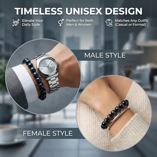 Tiger Eye Bracelet for Men and Women – Natural Crystal Healing Bracelet with Gift Box | Mens Beaded Bracelet for Protection, Courage, Confidence & Career Success