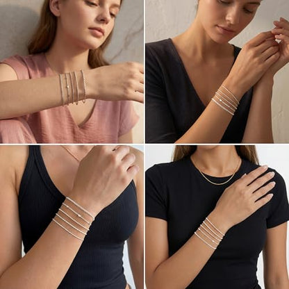 Dainty Gold Bracelet for Women Stack, Thin Bracelets Stackable Set with Bangle Cuff, Box, Herringbone, Paperclip, Figaro, Sparkling Link Chains Waterproof, Simple Jewelry Gifts for Women Non Tarnish - color: Silver-cuban/cuff/heart/beaded/twisted/rope