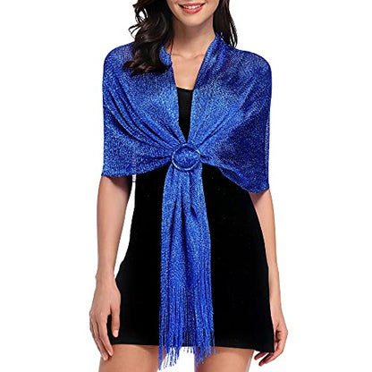 vimate Sparkling Metallic Shawls and Wraps for Evening Party/Wedding/Formal Dresses (With Free Buckle) - color: M#. Blue (With Blue Buckle)