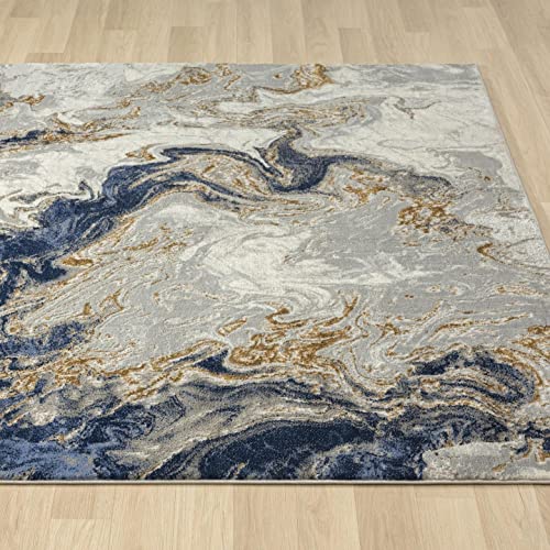 LUXE WEAVERS Marble Swirl Abstract Area Rug, Blue 2x7 - color: Blue, size: 2' x 7' (Rectangular)