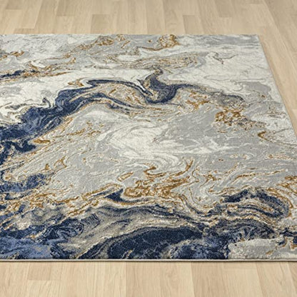 LUXE WEAVERS Marble Swirl Abstract Area Rug, Blue 2x7 - color: Blue, size: 2' x 7' (Rectangular)