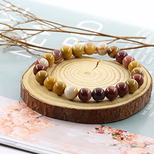 Natural Gemstones Bracelet 8mm Chakra Round Beads Energy Power Crystal Reiki Healing Elastic Stretch 7 Inch for Women Men Unisex - color: Mookaite Jasper