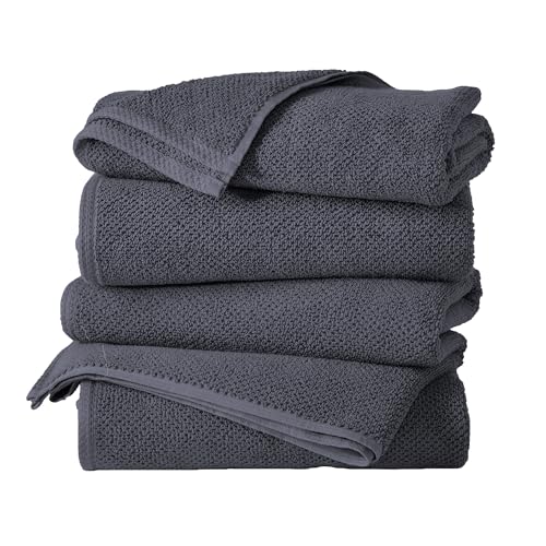 Great Bay Home 100% Cotton 4 Pack 54x27 Bath Towel Set - Absorbent, Quick-Drying, Durable Towels for Bathroom Decor - Low-Twist, Two-Ply Fibers (Stone Blue) - color: 11 Stone Blue, size: Bath Towel (Pack of 4)
