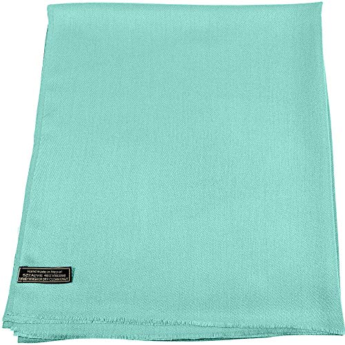 CJ Apparel Solid Color Fringe Design Fringe Shawl Scarf Wrap Stole Throw Head Wrap Pashmina Gift Hand Made in Nepal New - color: Blue Green Fc1010