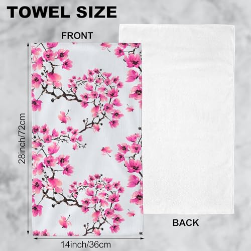 Cherry Blossom Set of 2 Soft Absorbent Towels for Bathroom & Kitchen - 14 x 28 in - color: Cherry Blossom