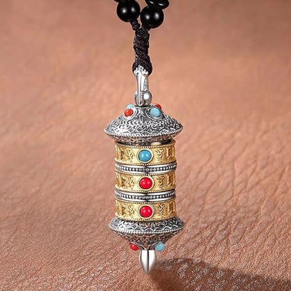 Vivian&CD Good Luck Necklace for Women and Men, Spinner Charm Necklace Luck Amulet Protection Necklace Meditation Prayer Wheel Rotatable Pendant Necklace jewelry for Women and Men - style: prayer wheel