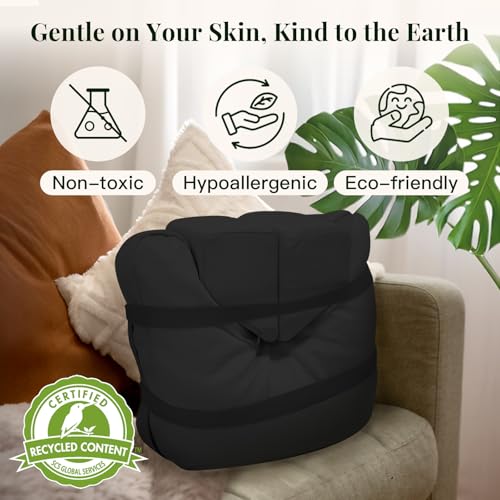 Syrinx Meditation Cushion Set – Zafu Yoga Floor Pillow with Knee Support Pads, Buckwheat Hull Filling, Carry Bag & Zabuton-Style Base - color: Black