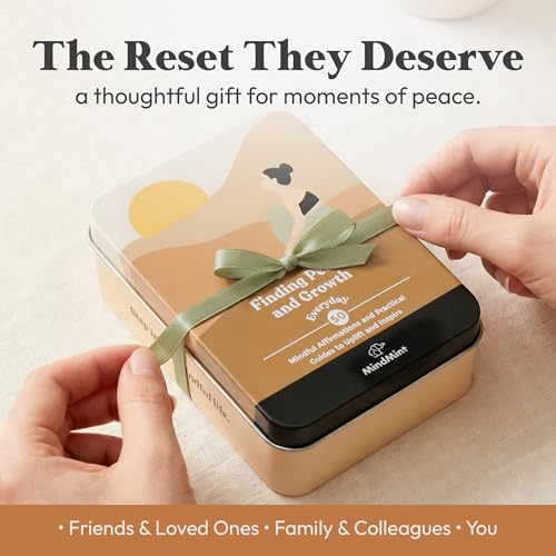 Daily Positive Affirmation Cards for Women - 50 Mindfulness Meditation Cards for Self Care in Tin Box with Wooden Stand - Motivational & Inspirational Gifts for Women, Best Friend, Sister